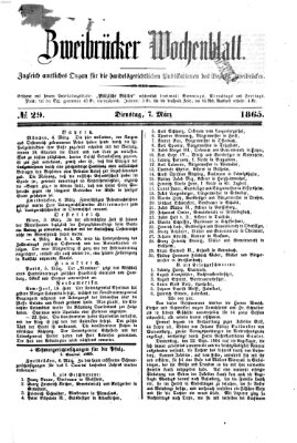 Zweibrücker Wochenblatt Dienstag 7. März 1865