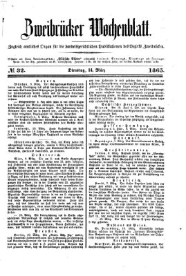 Zweibrücker Wochenblatt Dienstag 14. März 1865