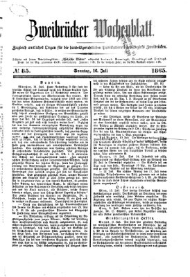 Zweibrücker Wochenblatt Sonntag 16. Juli 1865