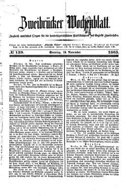 Zweibrücker Wochenblatt Sonntag 19. November 1865