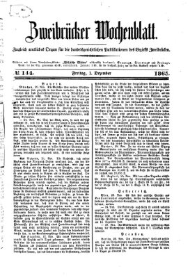 Zweibrücker Wochenblatt Freitag 1. Dezember 1865