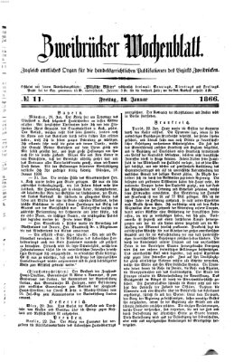 Zweibrücker Wochenblatt Freitag 26. Januar 1866