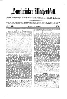 Zweibrücker Wochenblatt Freitag 24. August 1866