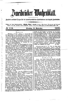 Zweibrücker Wochenblatt Dienstag 18. September 1866