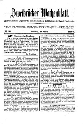 Zweibrücker Wochenblatt Sonntag 28. April 1867