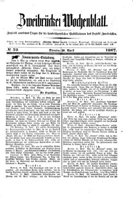 Zweibrücker Wochenblatt Dienstag 30. April 1867