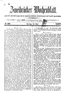 Zweibrücker Wochenblatt Freitag 14. Juni 1867