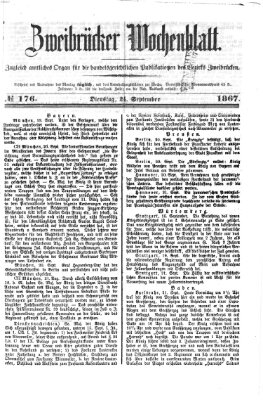 Zweibrücker Wochenblatt Dienstag 24. September 1867