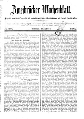 Zweibrücker Wochenblatt Mittwoch 30. Oktober 1867