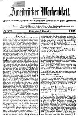 Zweibrücker Wochenblatt Mittwoch 27. November 1867