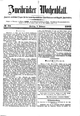 Zweibrücker Wochenblatt Freitag 7. Februar 1868