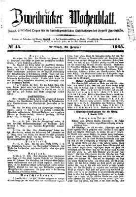 Zweibrücker Wochenblatt Mittwoch 26. Februar 1868