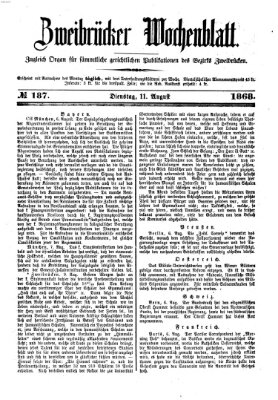 Zweibrücker Wochenblatt Dienstag 11. August 1868