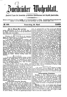 Zweibrücker Wochenblatt Donnerstag 29. April 1869