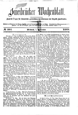 Zweibrücker Wochenblatt Mittwoch 1. September 1869
