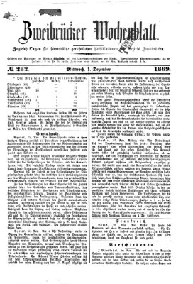 Zweibrücker Wochenblatt Mittwoch 1. Dezember 1869