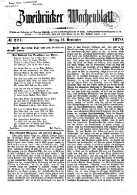 Zweibrücker Wochenblatt Freitag 16. September 1870