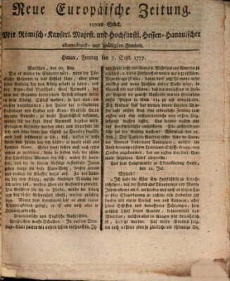 Neue europäische Zeitung Freitag 5. September 1777