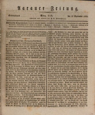 Aarauer Zeitung Samstag 30. September 1820