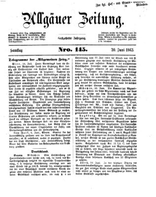 Allgäuer Zeitung Samstag 20. Juni 1863