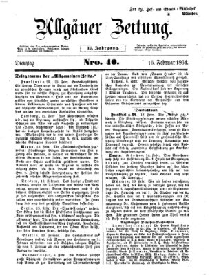 Allgäuer Zeitung Dienstag 16. Februar 1864
