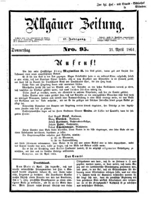 Allgäuer Zeitung Donnerstag 21. April 1864