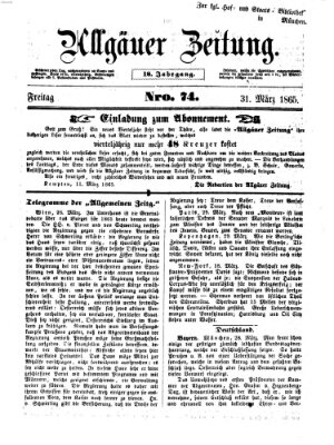 Allgäuer Zeitung Freitag 31. März 1865