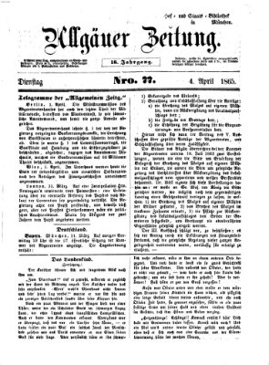 Allgäuer Zeitung Dienstag 4. April 1865