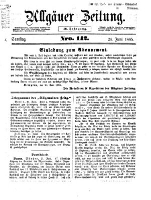 Allgäuer Zeitung Samstag 24. Juni 1865