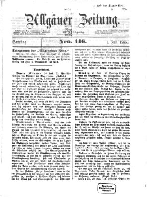 Allgäuer Zeitung Samstag 1. Juli 1865