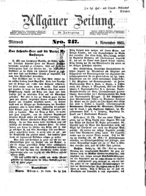 Allgäuer Zeitung Mittwoch 1. November 1865