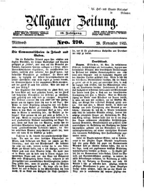 Allgäuer Zeitung Mittwoch 29. November 1865