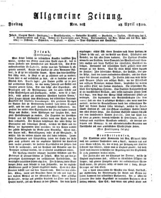 Allgemeine Zeitung Freitag 18. April 1800