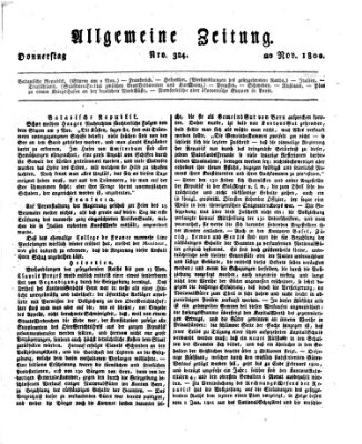 Allgemeine Zeitung Donnerstag 20. November 1800