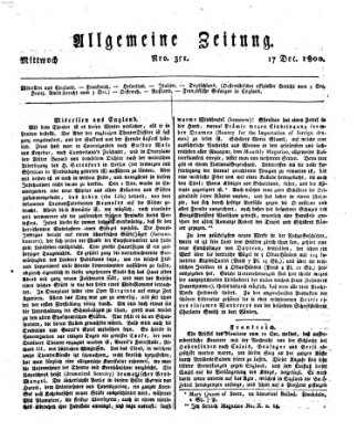 Allgemeine Zeitung Mittwoch 17. Dezember 1800