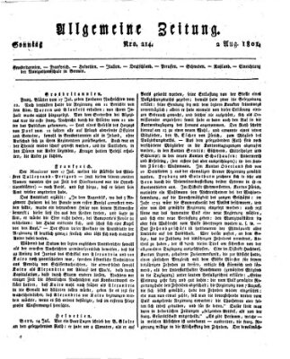 Allgemeine Zeitung Sonntag 2. August 1801
