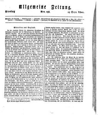 Allgemeine Zeitung Dienstag 15. September 1801