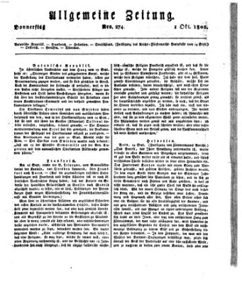 Allgemeine Zeitung Donnerstag 1. Oktober 1801