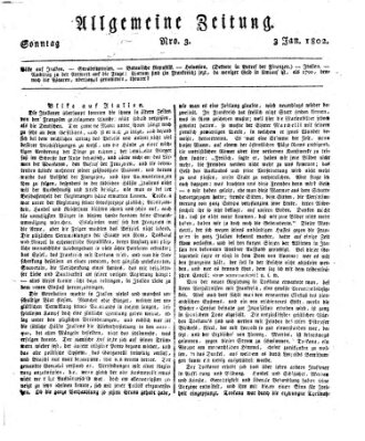 Allgemeine Zeitung Sonntag 3. Januar 1802