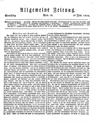 Allgemeine Zeitung Samstag 16. Januar 1802