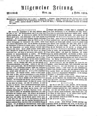 Allgemeine Zeitung Mittwoch 3. Februar 1802