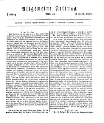 Allgemeine Zeitung Freitag 12. Februar 1802