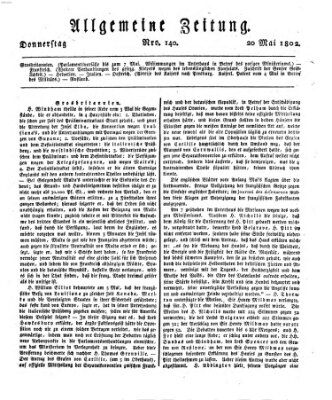 Allgemeine Zeitung Donnerstag 20. Mai 1802