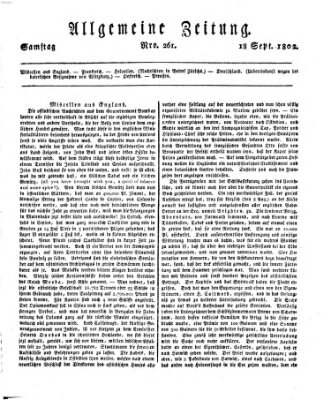 Allgemeine Zeitung Samstag 18. September 1802
