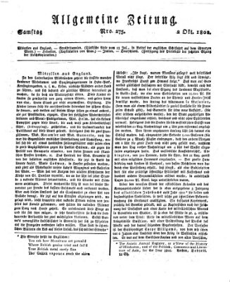 Allgemeine Zeitung Samstag 2. Oktober 1802