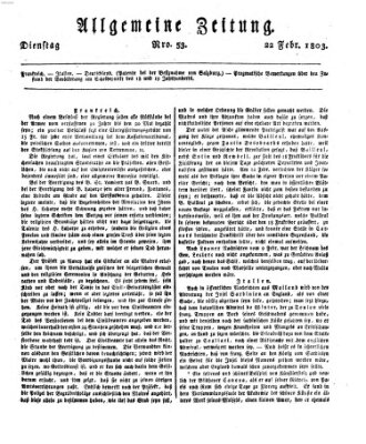Allgemeine Zeitung Dienstag 22. Februar 1803