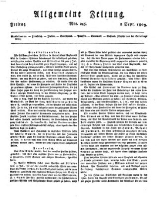 Allgemeine Zeitung Freitag 2. September 1803