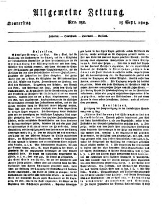 Allgemeine Zeitung Donnerstag 15. September 1803