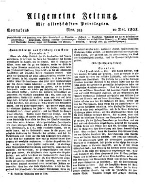 Allgemeine Zeitung Samstag 10. Dezember 1808