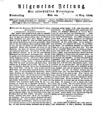 Allgemeine Zeitung Donnerstag 17. August 1809